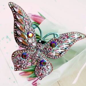 Pink Rhinestone Butterfly Brooch